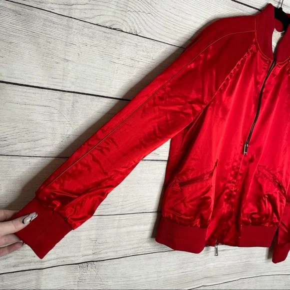 Valentino Red Rockstud Bomber Jacket Satin Studded